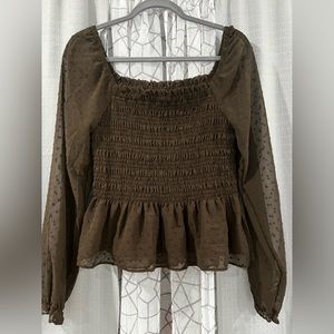 Brown Blouse with Mesh Sleeves